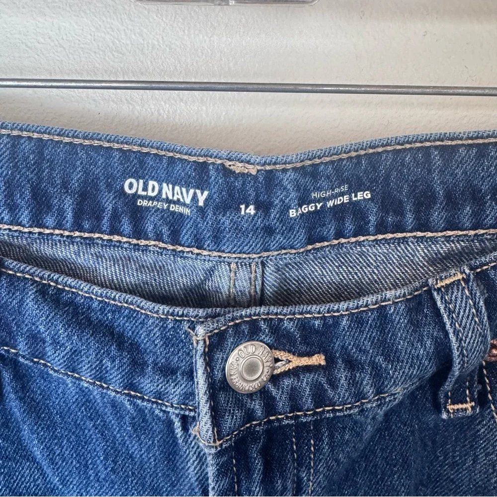 Old navy drapery denim high rise baggy Wide-Leg Denim Jeans size 14 - Picture 5 of 8